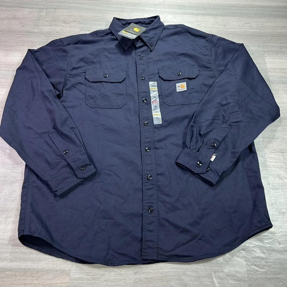NEW Carhartt Shirt Mens XL Blue Flame Resistant FRS160 Button‎ Up Workwear